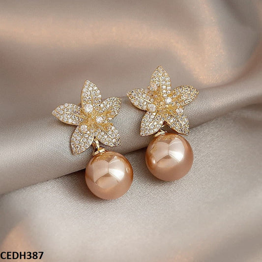 Flower Shinning Pearl Drop Earrings